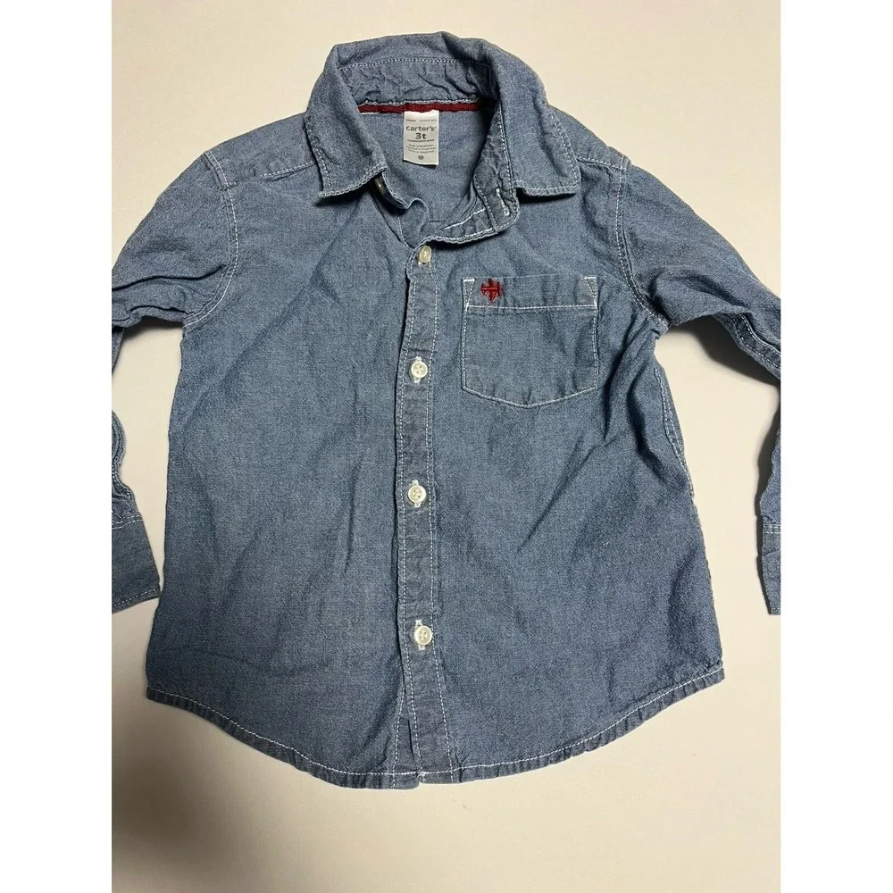 Carters 3T Boys Denim Long Sleeve Shirt Button Up‎